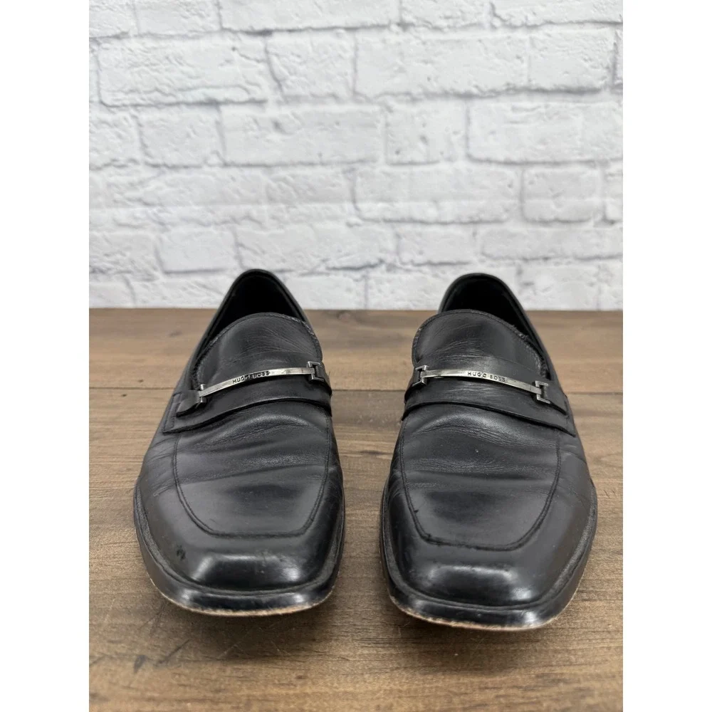 Hugo Boss Ikon Bit Loafers Mens Black Leather Square Dress Shoes Size 10 US